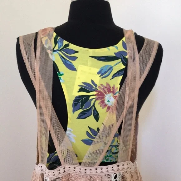 NWT! FREE PEOPLE coral lace dress with body suit
